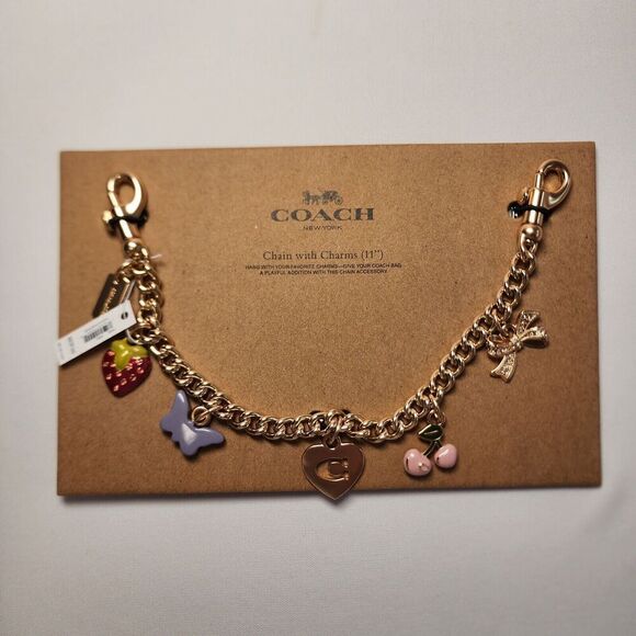 NWT COACH CW663 Gold Swagger Chain Charm Cherry Butterfly Strawberry Bow